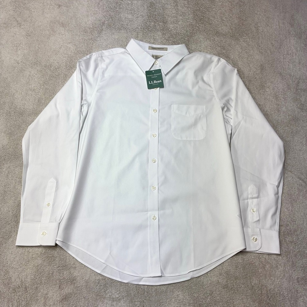 NWT L.L. Bean Wrinkle Resistant Cotton Shirt White Button Down 211444 Mens M